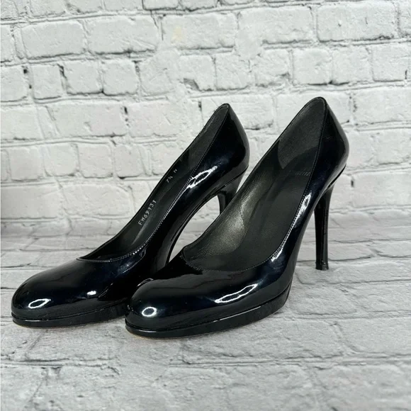 Stuart Weitzman Patent Leather Heels Size 7.5 Narrow Classic Black - Picture 4 of 12